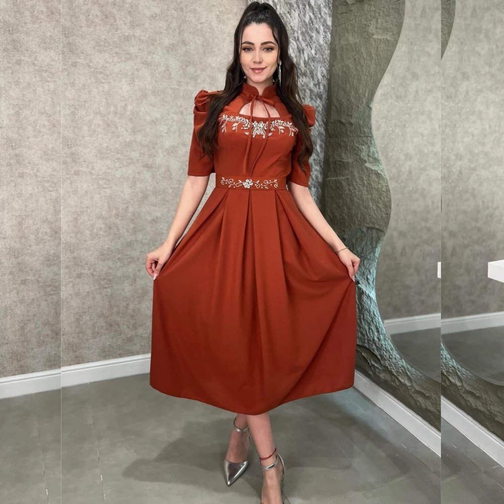 

Customized Jersey Draped Beading Clubbing A-line High Collar Bespoke Occasion Gown Midi es Dresses