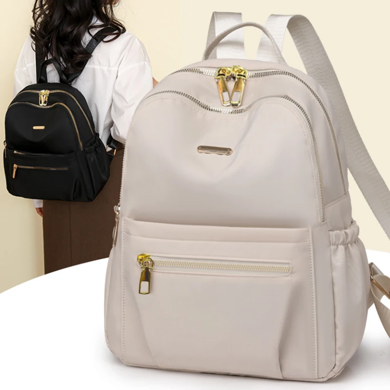Elegant Simple Style Women Backpack, Waterproof Nylon Shoulder Bag Suitable for School Outdoor Shopping