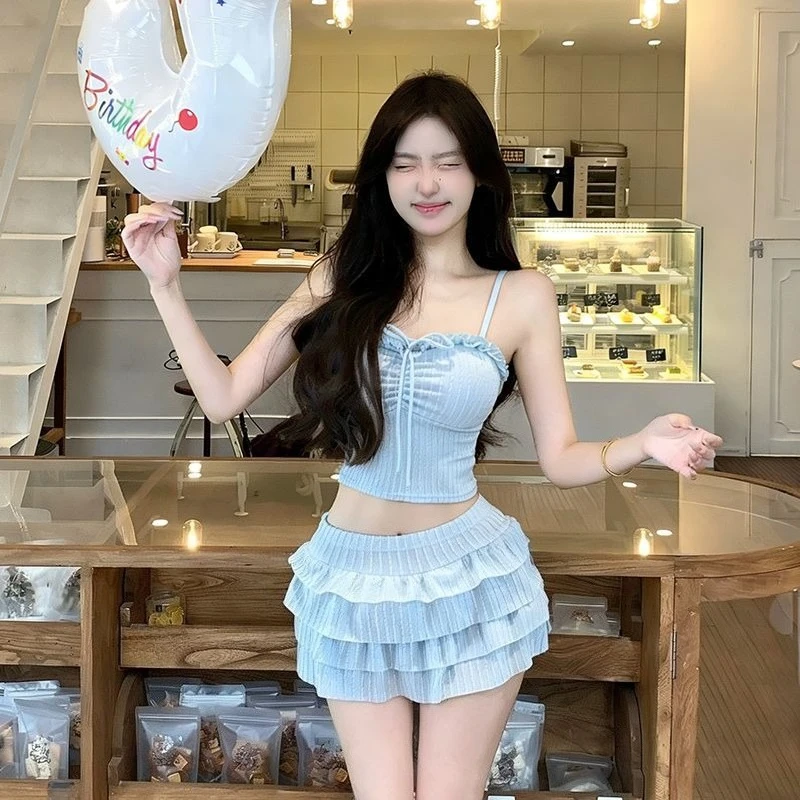 Trendy Pastel Bikini Sets Slim Fit 2 Piece Swimwear Cute Summer Beach Vacation Outfits Spa Hot Spring Cover Up view 4