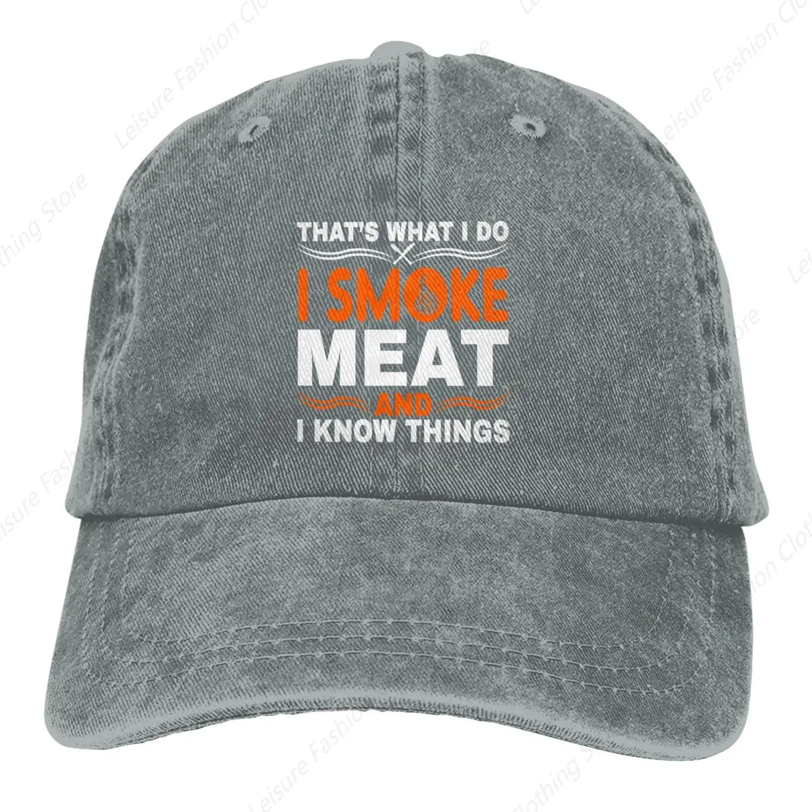 I Smoke Meat And I Know Things Funny Hat Washed Cowboy Cotton Baseball Cap Summer Unisex Hats Outdoor Caps