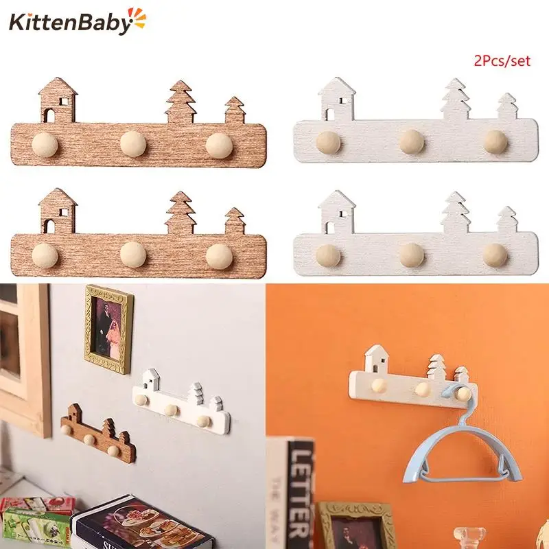 2Pcs/lot 1:12 Dollhouse wooden Miniature Wall Mount Rack Hanging Shelf Storage Stand Furniture Model Christmas Decor Toy