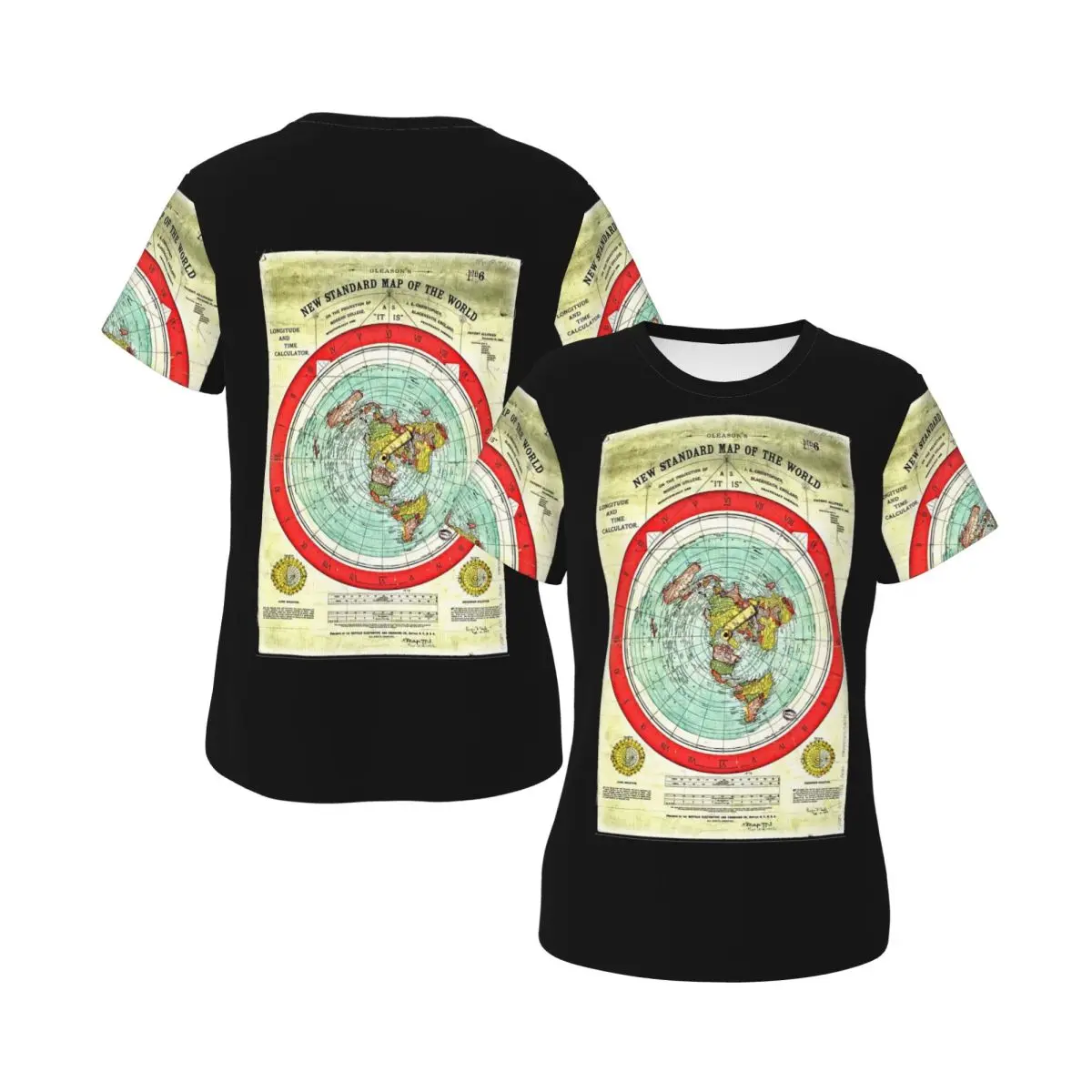 Gleason  Flat Earth Map Research Flat Eart T-Shirt for Women O-Neck Streetwear T Shirts Women's Short Sleeve Summer Clothes Tops