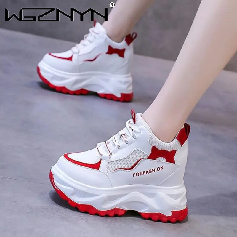 

Autumn Designer High Flat Platform 10cm Height Increasing Casual Shoes Woman Spring Hidden Wedge Sneakers Female Vulcanize Shoes