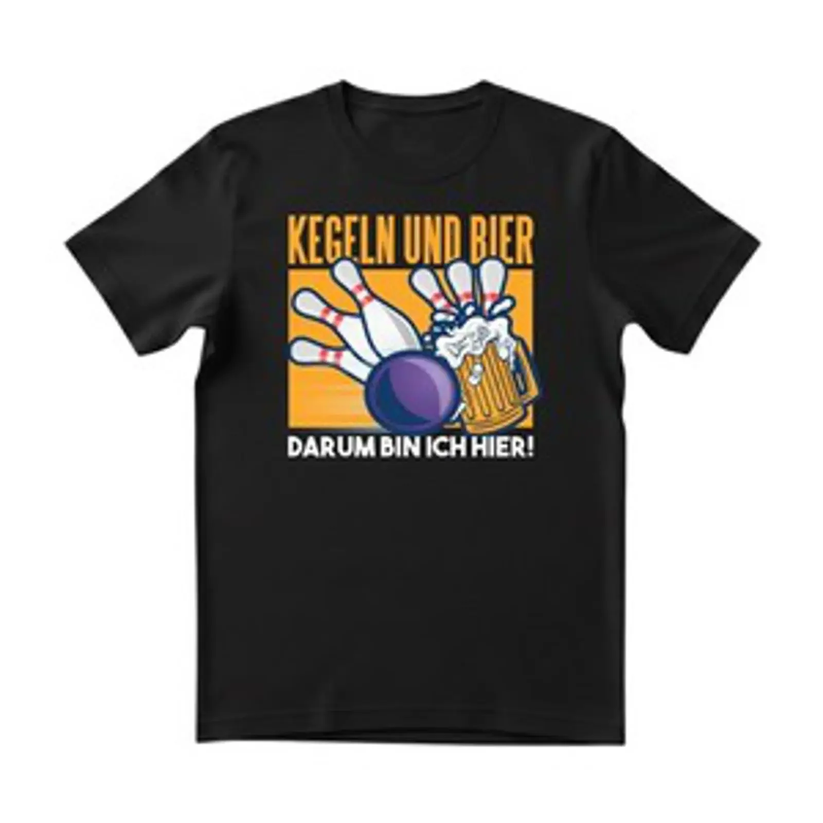 Camiseta de hombre con diseño de bolas de boliche y cerveza, con la frase 'Por eso estoy aquí', divertida, estilo vintage, lavada, ligeramente elástica, ropa de diseñador.