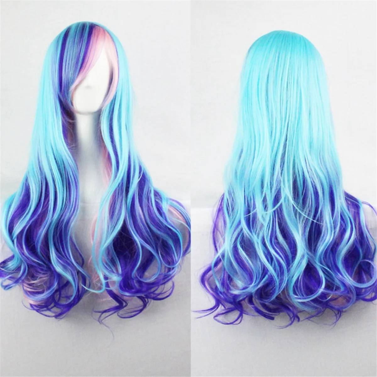 Peruca sintética encaracolada longa colorida para mulheres, peruca arco-íris, cabelo falso, perucas cosplay, 70cm