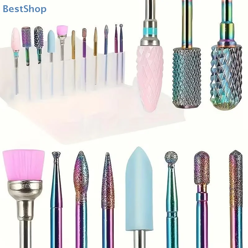 ♥ مجموعة لقم مثقاب الأظافر مكونة من 11 قطعة - ملحقات مبرد أظافر كهربائي احترافي للمانيكير/الباديكير، لقم كربيد/سيراميك #2