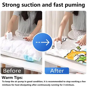 Elektrické vzduchové čerpadlo, rychlé kompresní sáčky, úložný prostor pro oblečení, univerzální vakuový balicí stroj, přenosný domácí cestovní organizér 6 nejlepší prodej Vakuová balička oblečení - №4