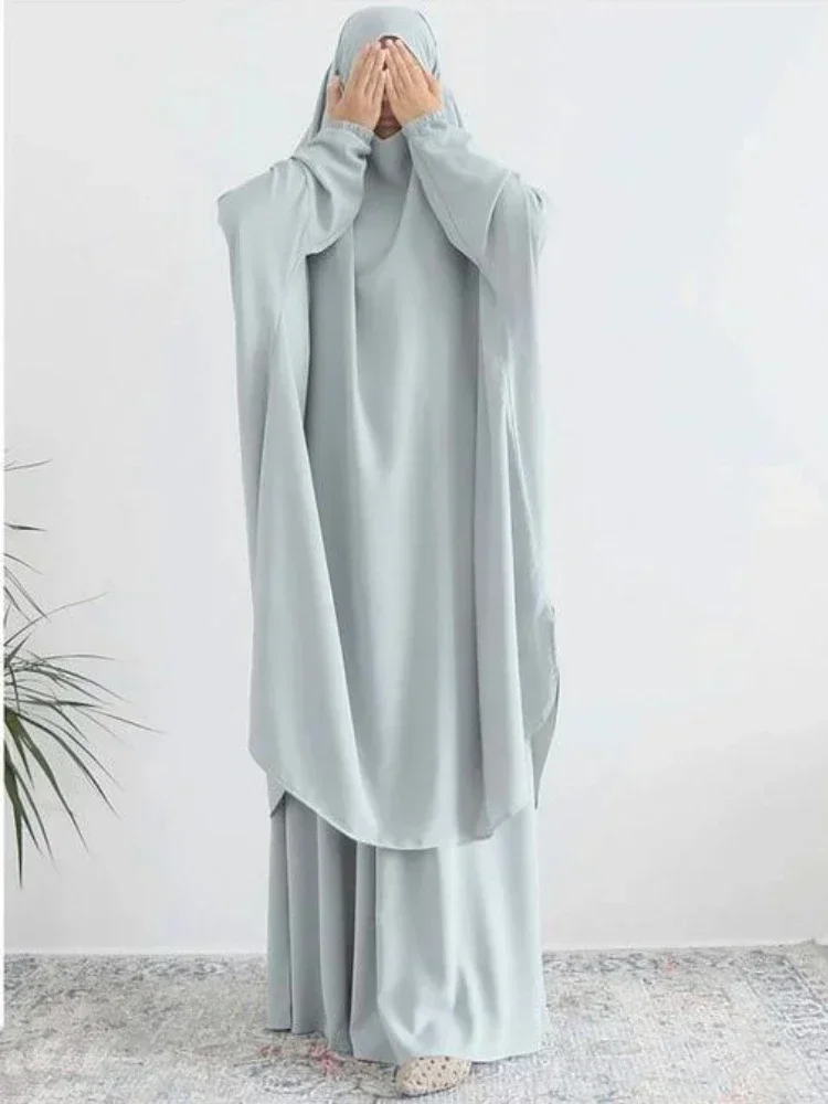 

Hooded Abaya Muslim Women Long Khimar Hijab Prayer Dress Jilbab 2 Piece Eid Ramadan Gown Abayas Skirt Sets Islamic Clothes Niqab
