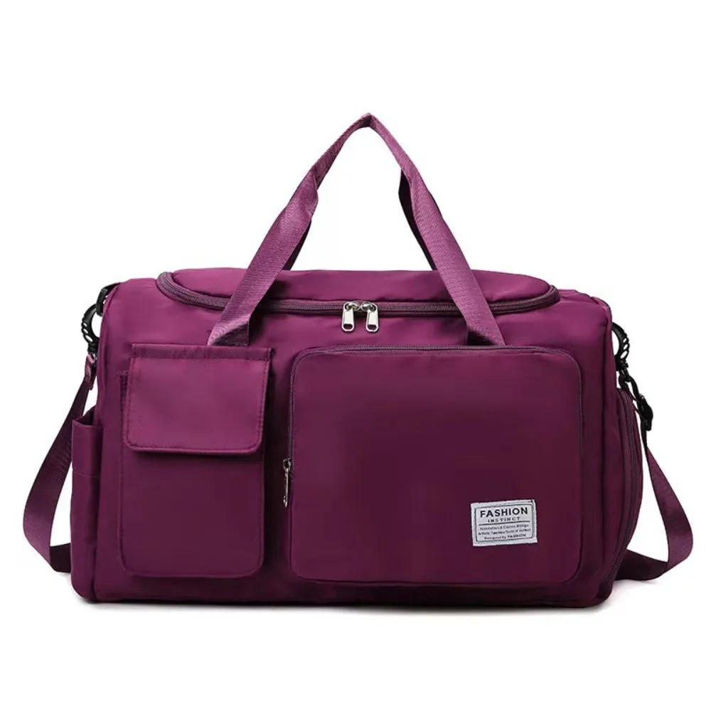 

Zipper Oxford Travel Luggage Bag Sturdy Foldable Nylon Duffle Bag Multi Layered Solid Color Large Capacity Handbag Trip