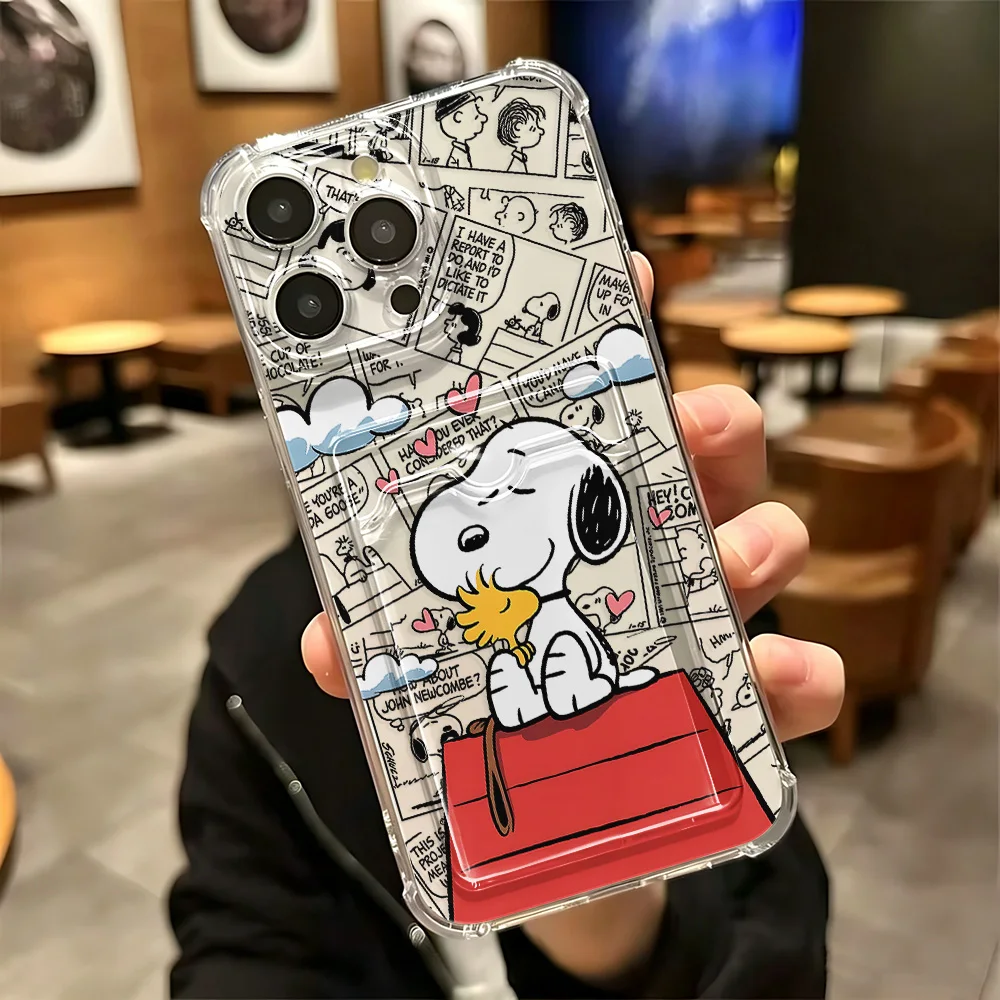 Cartoon S-Snoopys Card Hold Case For iPhone 18 17e 17 16e 16 15 14 13 12 11 Mini Pro Max X XR XSMax 7 8 Air Plus Anti-fall Cover view 3