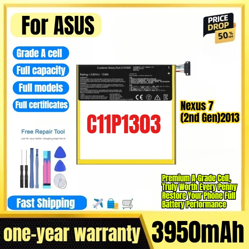 C11P1303 for ASUS Nexus 7 (2nd Gen)2013 Tablet Battery 0 Cycle High Capacity Battery Replacement Bateria Grade A Cell with Tools