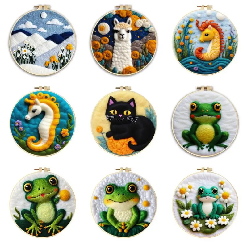 

Cat Needle Felt Starter Kit For Adults Beginner Animals Wool Needle Felt Painting Picture Frame Foam Pad Art For Home Decortion