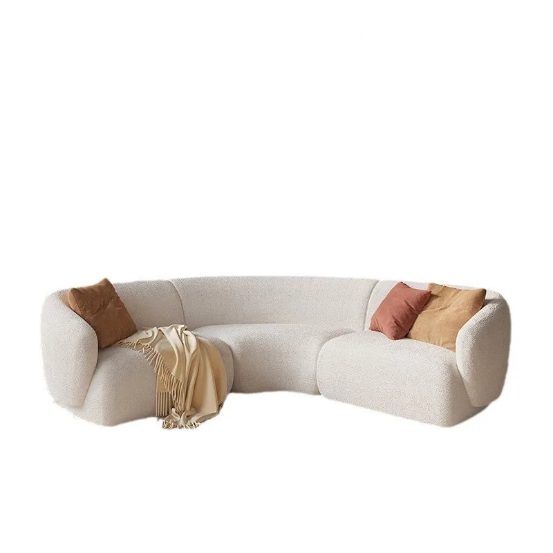 

Curved corner sofa leisure reception area lobby beauty salon rest area three-person cream style sofa