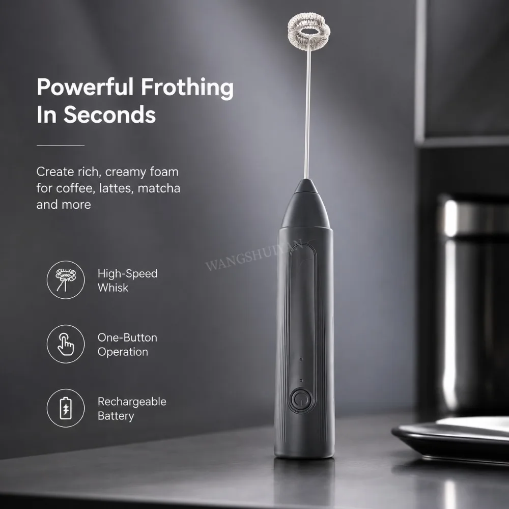 Electric Coffee Frother 2 In 1 Rechargeable Type-C Blender Stainless Steel 3 Speeds Milk Mixer Egg Beater Handheld Foam Maker