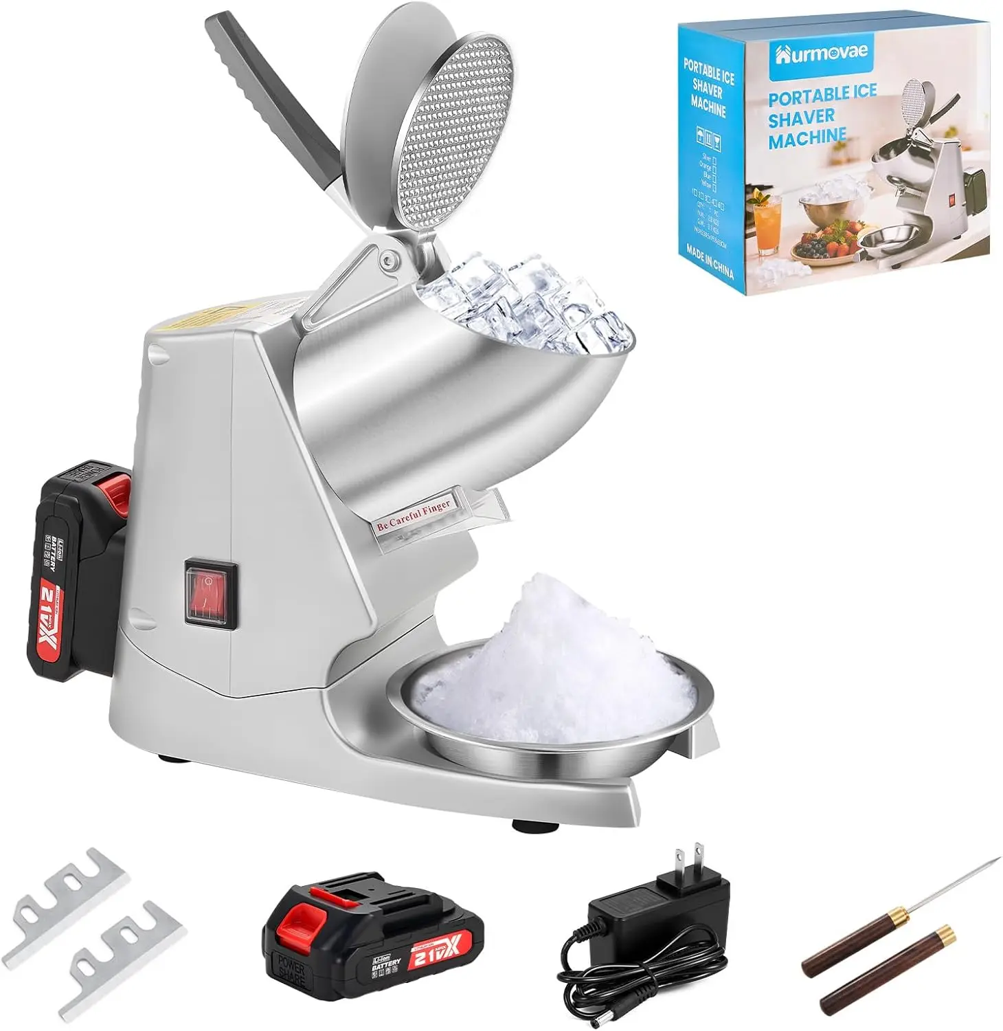 

Portable Cordless Ice Shaver Machine, 178Ibs/h Dual Blade & Single Battery | 180W Battery Powered Ice Crusher Machine for Home U