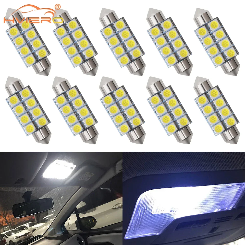 

10PCS Auto Interior Car Accessories License LED Ceiling Bulb 5050 SMD DC12V 31/36/39/41mm Dome Festoon Door Light Reading Lamps