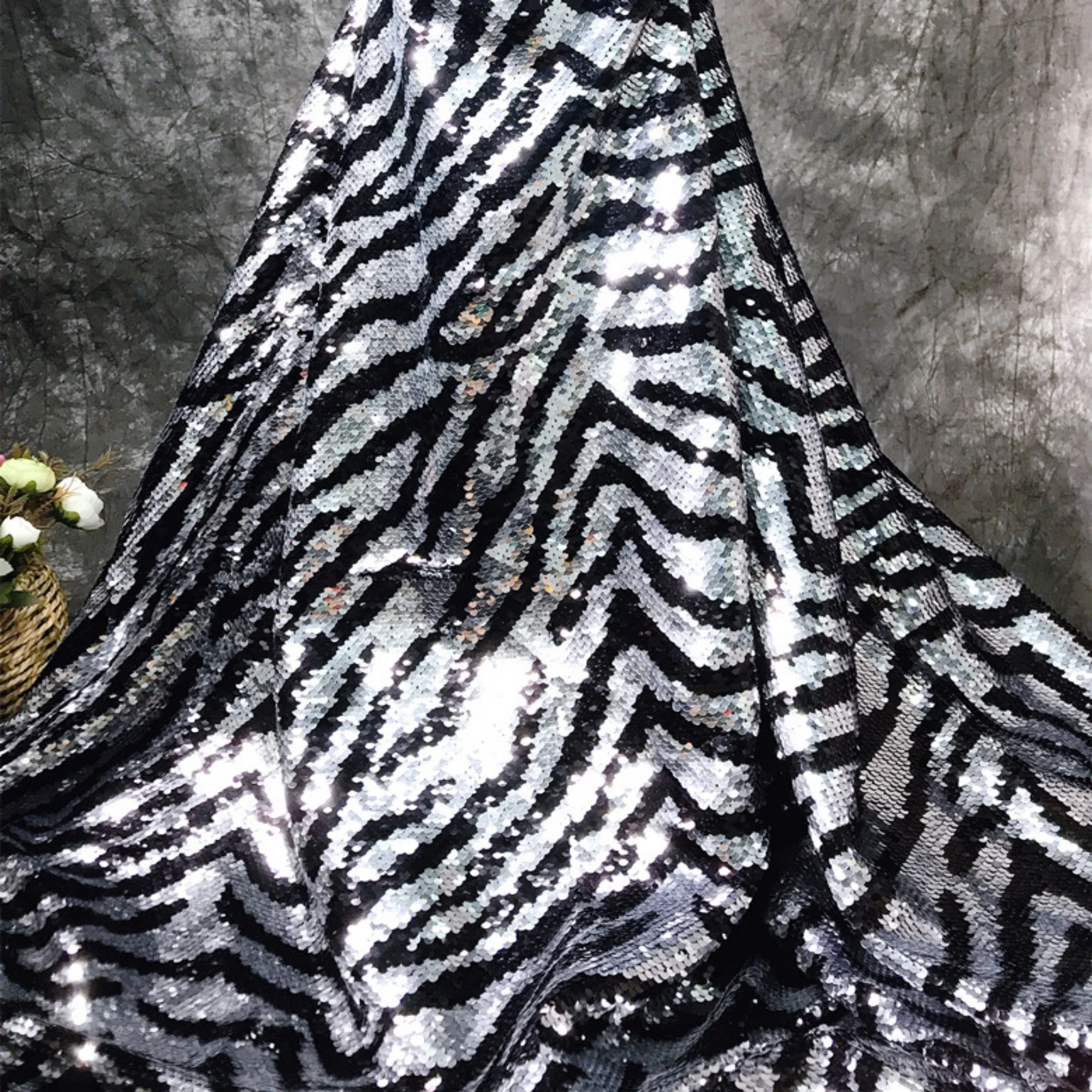 

0.5 meter Width 51.18'' gold and silver tiger pattern sequins fabric, fashion fabric,fabric for DIY dress