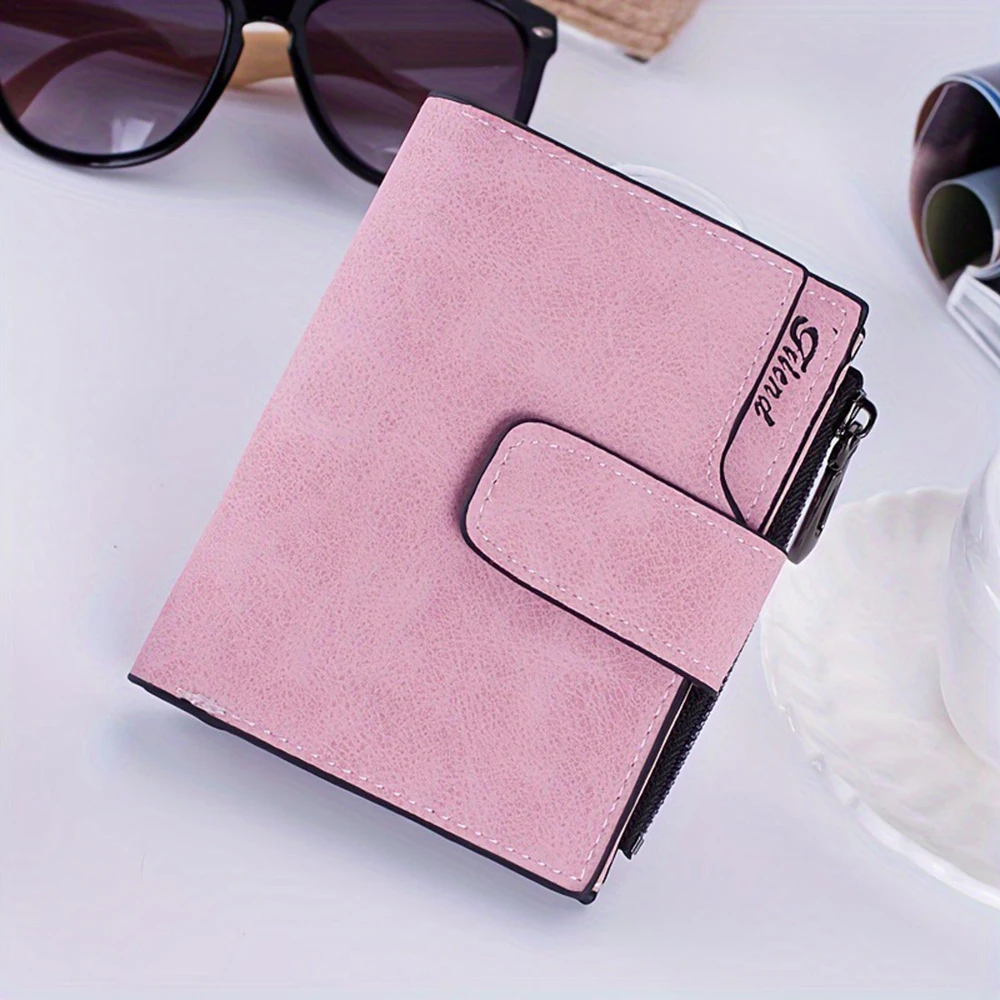 Women Short Wallet Coin Purse Multi-Card Holder Fashion Foldable Zipper Wallet PU Leather Solid Color Money Bag For Travel Daily