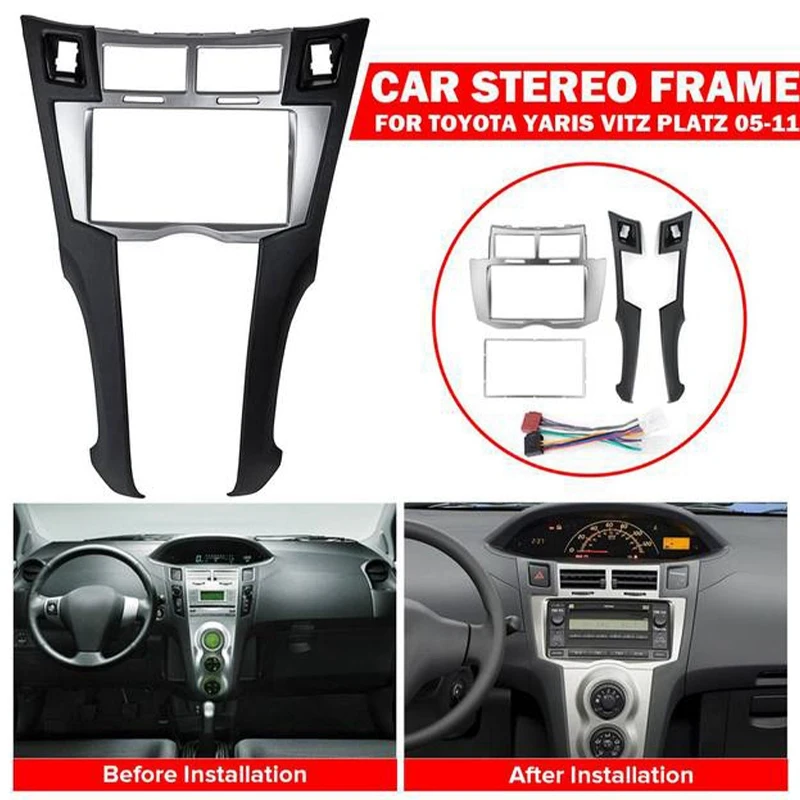 2 Din Car Stereo Frame Trim Kit of Dashboard for Toyota Yaris Vitz Platz 2005-2011 DVD Player Installation Bezel Fascias