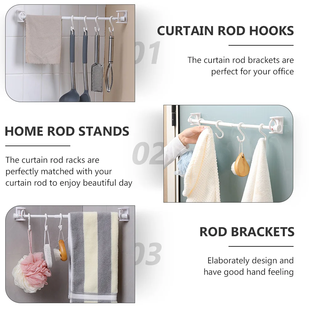 

4Pcs Curtain Rod Hooks Telescopic Rod Holders Multipurpose Rotatable Ring Brackets Nail-Free Support for Home Living Room