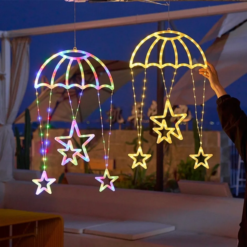 8 Modes of Lighting Parachute Star Lantern Pink Heart Usb Powered LED Christmas Parachute Lights Hanging Lamp