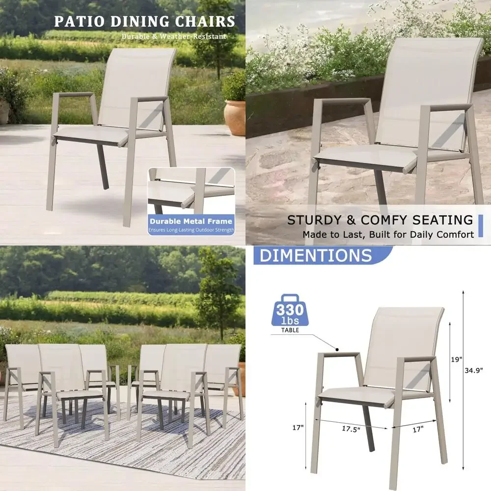 

Patio Chairs Set o 6, Stackable Outdoor Dining Chairs with Metal e and Breathable Textilene abric, All Weather Dining urniture S