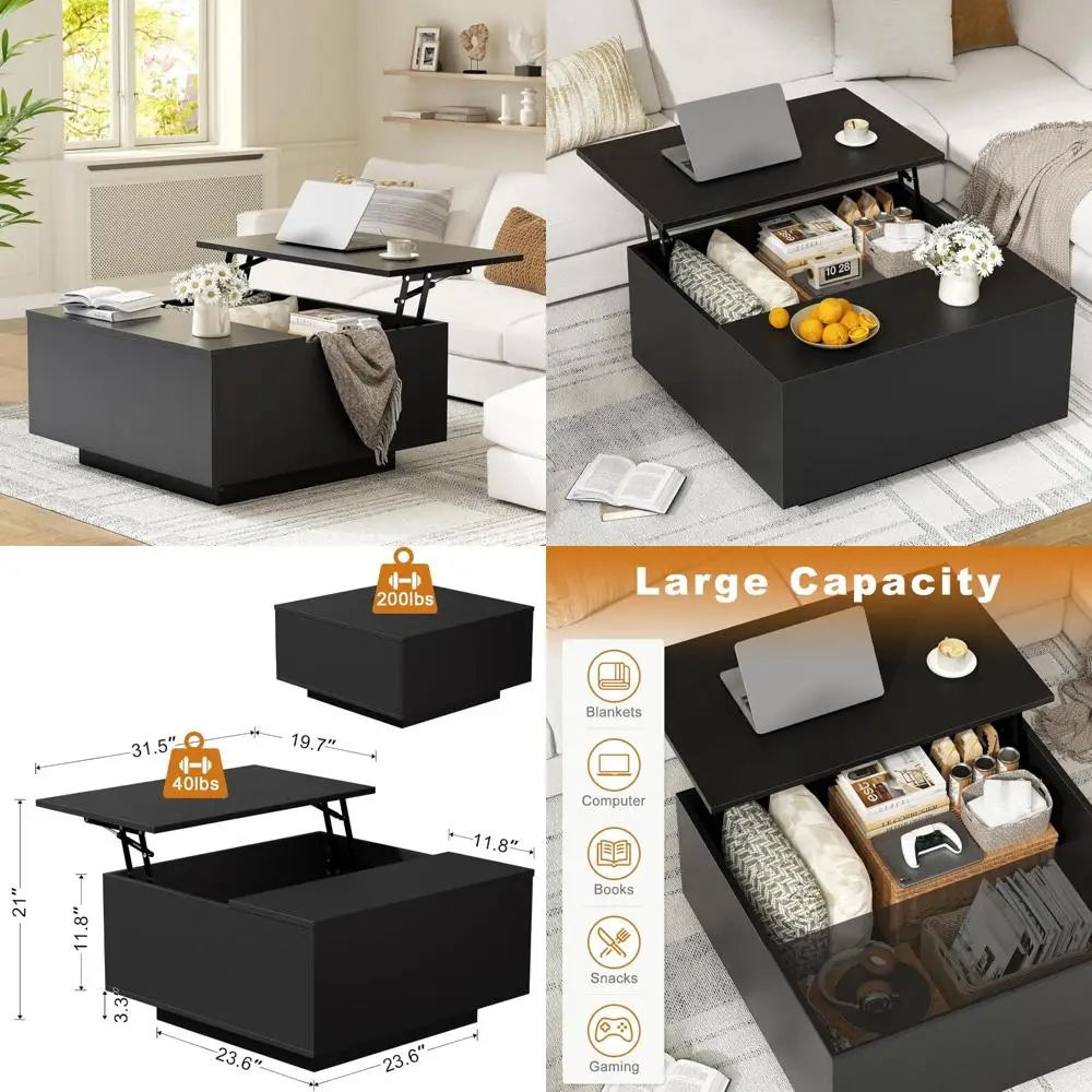 

Farmhouse Style Square Wood Coffee Table with Hidden Storage Compartment, Lift Top Functionality for Added Convenience