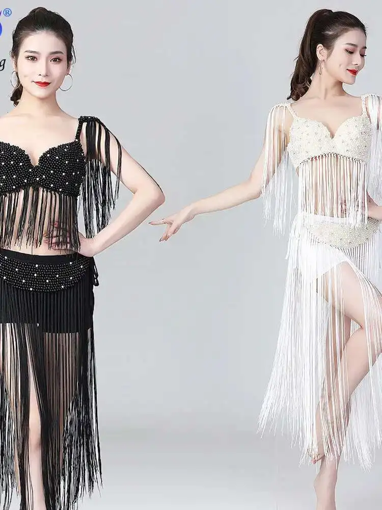 Nieuwe Kwastje Stage Performance Pak Kralen Beha Latindance Pak Halloween Cosplay Kostuum Buikdans Pak