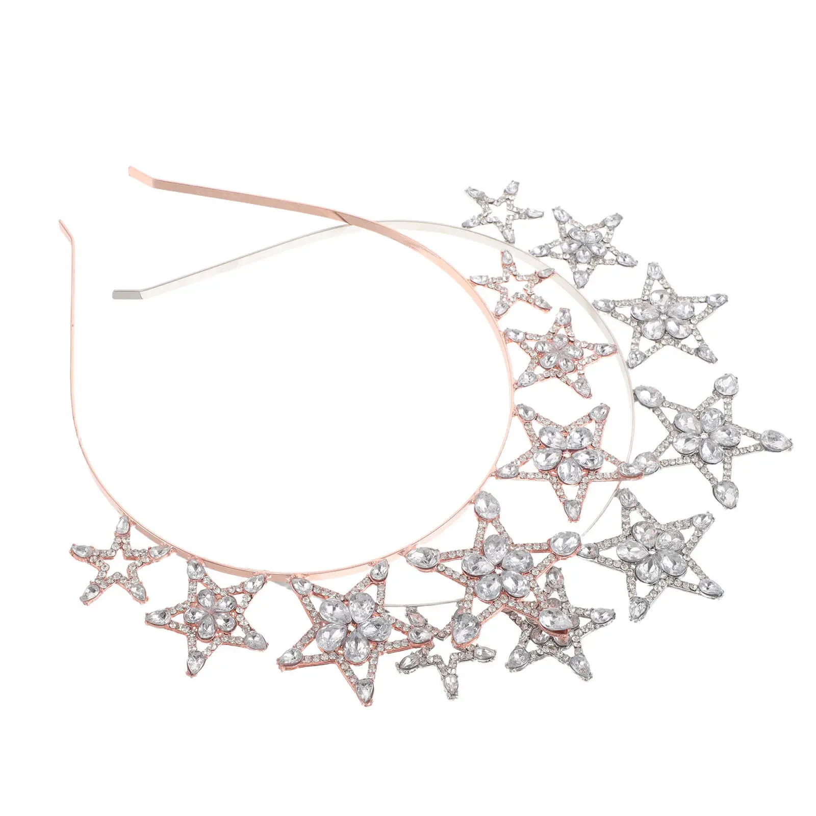 

2Pcs Crystal Rhinestone Star Headbands Silver Rose Gold Lightweight Alloy Birthday Wedding Party Hair Accessories for Women