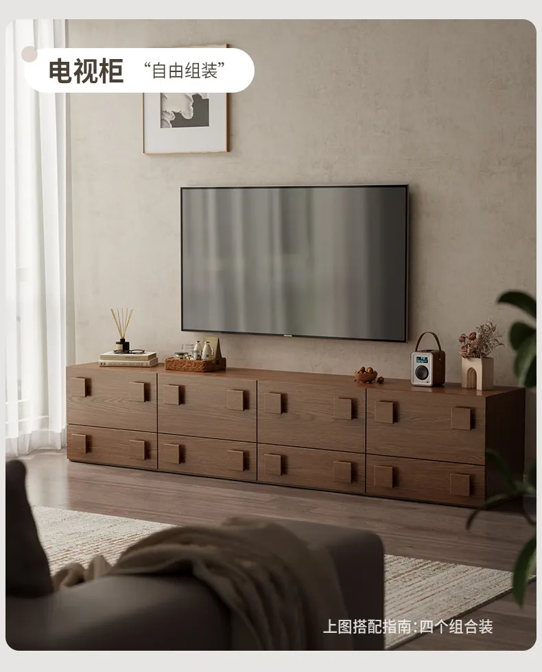 Solid wood TV cabinet, living room home floor-to-ceiling retro card door cabinet, storage side cabinet combination 6