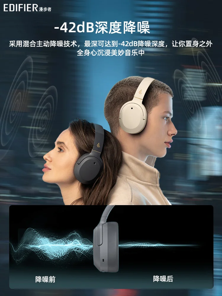 Edifier W820NB Wireless Bluetooth Earphones Head-mounted -48dB Deep Noise Reduction Long Battery Life Gift Game Music Earphones