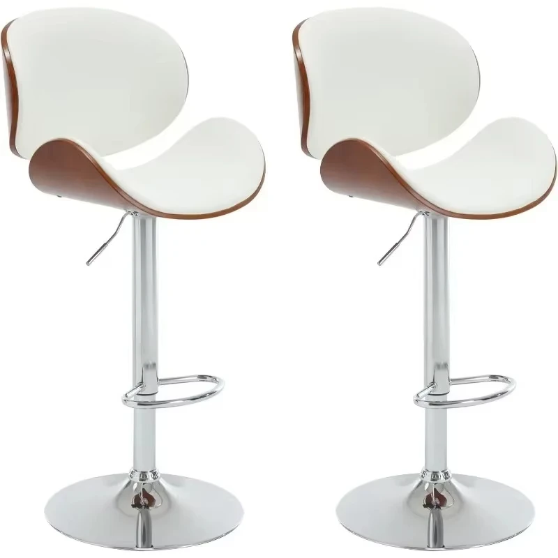 Set of 2, Swivel Adjustable Height Barstools, PU Leather Upholstered Bar Chairs with Footrest