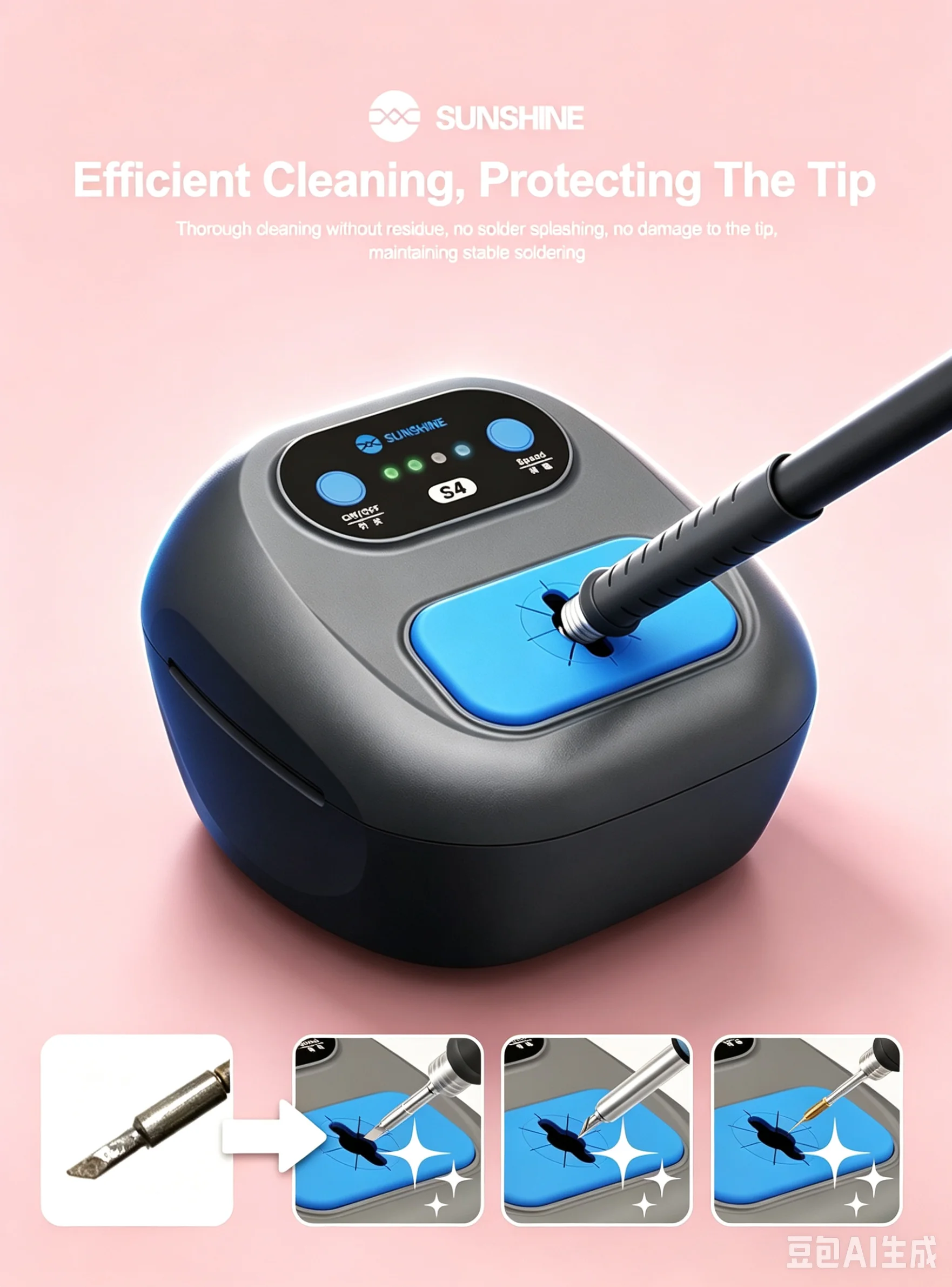 SUNSHINE S4 Automatic Solder Nozzle Cleaner: Intelligent 2-Second Rapid Melting of Solder, Suitable for Cleaning Solder Nozzles.