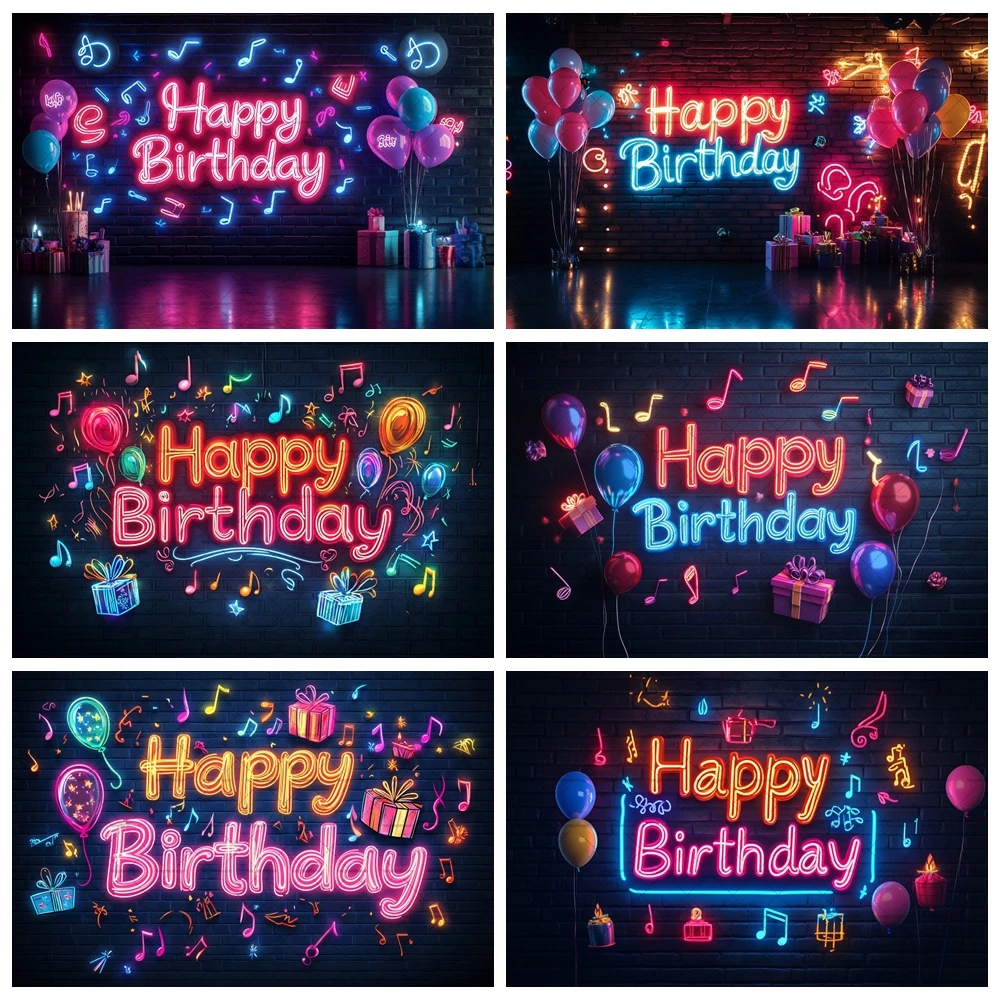 

Glow Happy Birthday Backdrop Banner Neon Birthday Party Decoration Kids Let Glow Party Supplies Neon Themed Party Birthday Party
