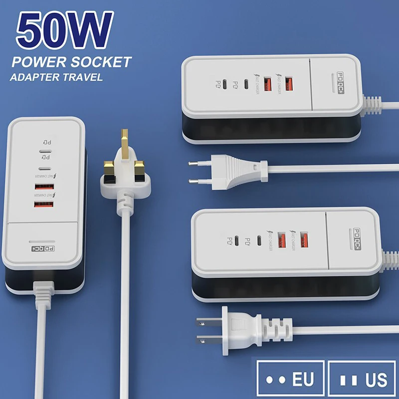 متعدد USB الخائن نوع C المتوسع ، شريط الطاقة ، شواحن المقبس ، محطة الشحن ، محول لفون ، الكمبيوتر ، 2USB ، 2PD ، 4 منافذ