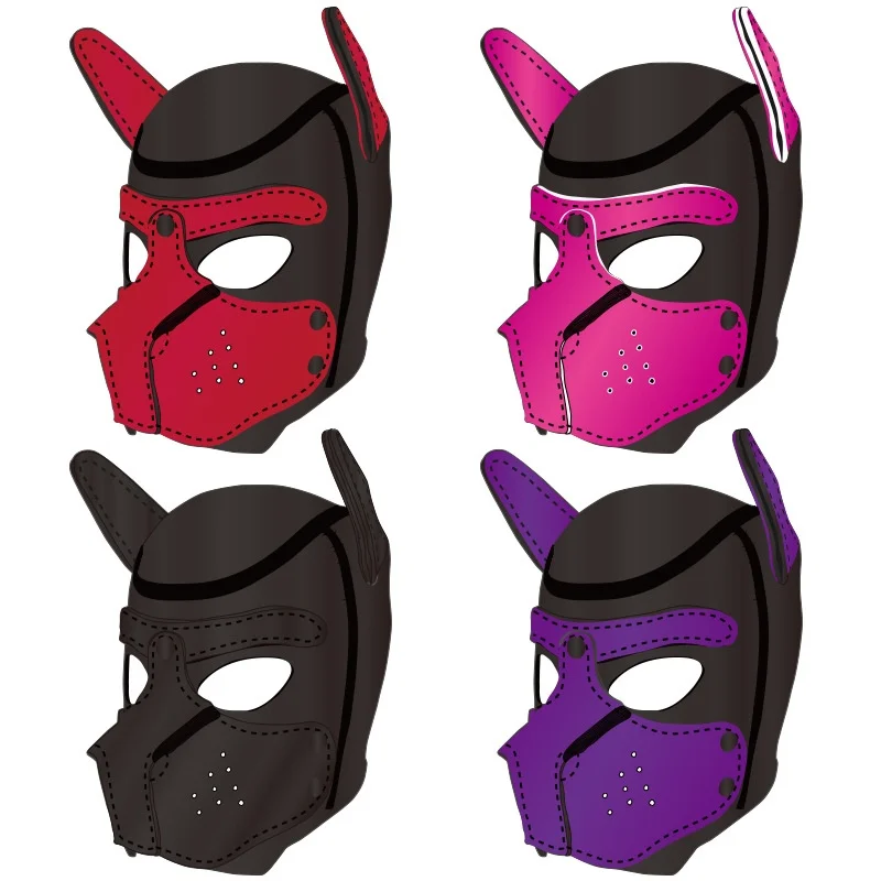 Unisex Sexy Costumes of Women Men Neoprene Open Mouth Hole Dog Headgear Full Face Fetish Mask Hood Halloween Puppy Cosplay Party