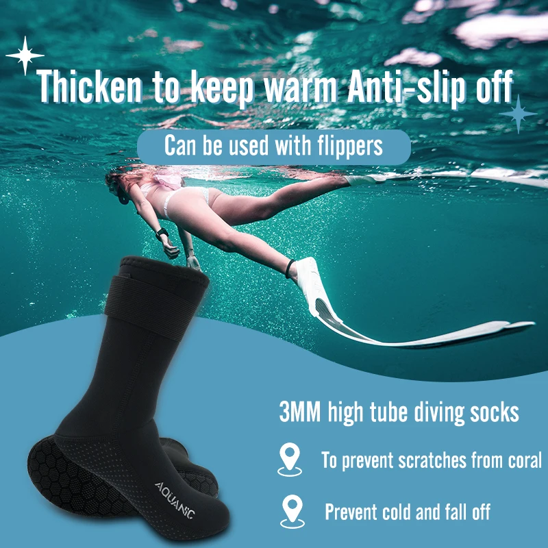 Free diving socks for men and women 3mm swimming thermal belt high socks surfing beach swimming non-slip fin socks