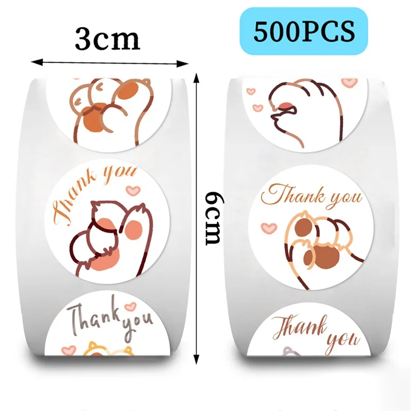500 Stuks Schattige Kat Klauwen Papieren Etiketten Dank U Sticker Afdichting Diy Decoratie Scrapbooking Briefpapier Hand Boekhouding Benodigdheden