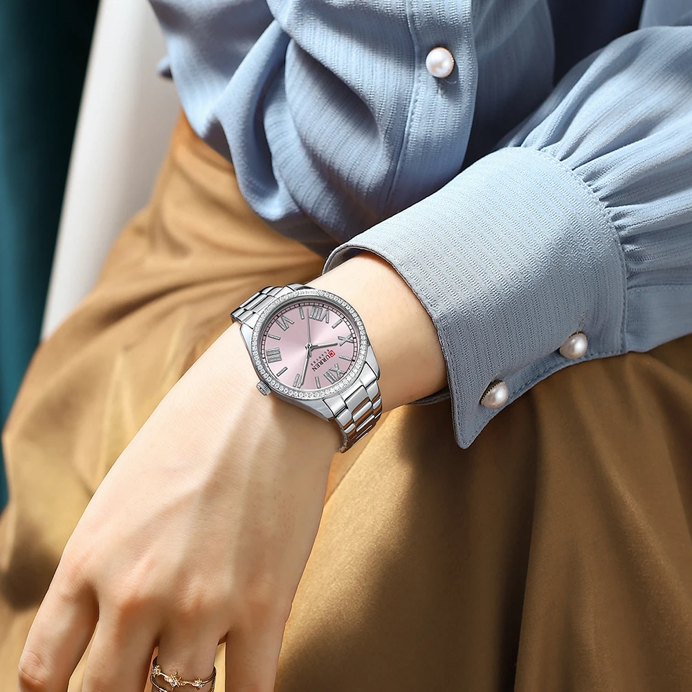 CURREN Elegant Rhinestone Ladies Watch Lightweight Luminous Quartz Watch Waterproof Stainless Steel Clock часы женские наручные