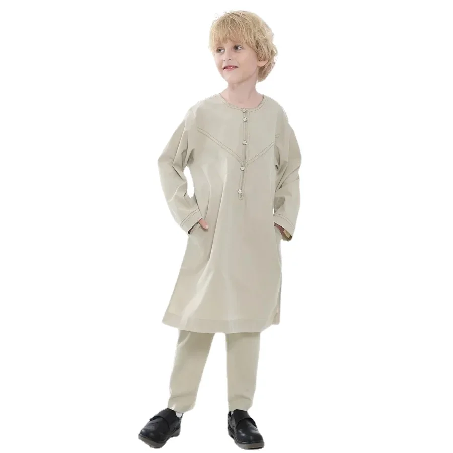 Thobe arabe Jubba pour enfants, robe et pantalon Abaya Ramadan, robe caftan pour enfants, ensembles musulmans, 2024, 2 pièces