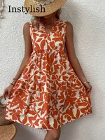 Women Boho Print Mini Dress Summer Elegant Sleeveless V Neck Ruffle A Line Tank Dress Casual Loose Oversize Beach Party Sundress - Image 3