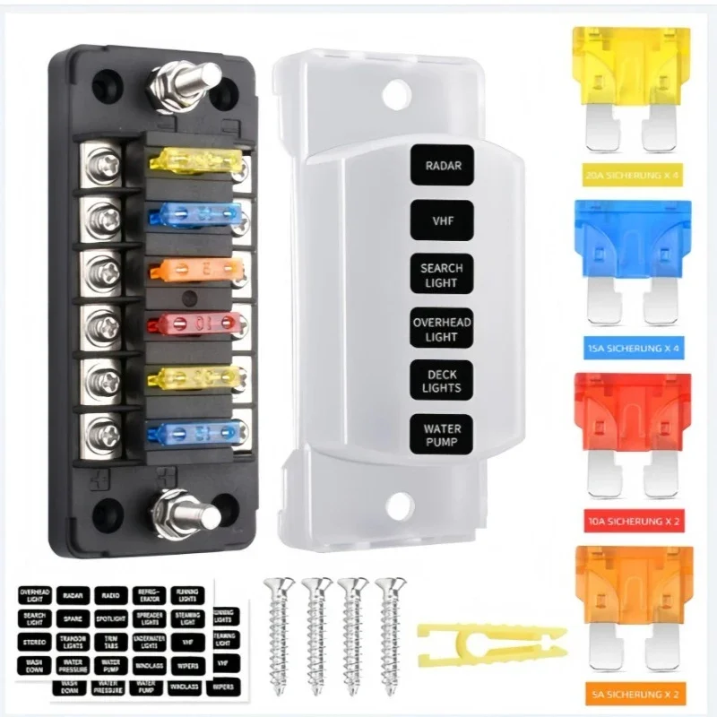 

12-24V Car Boat Fuse Box Holder 6/12 Way Blade Fuse with Plastic Cover for Power Panel Board Camper RV Accessorie