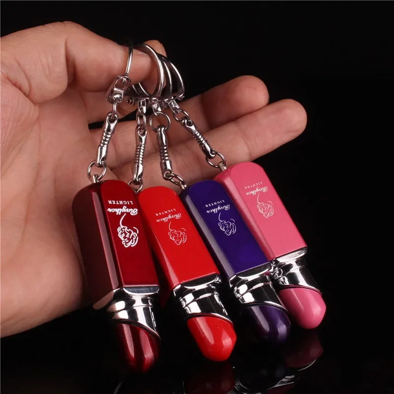 Metal Pendant Lipstick Inflatable Lighter Portable Mini Butane Gas Keychain Lighter Cigarette Accessories Women\'s Gift