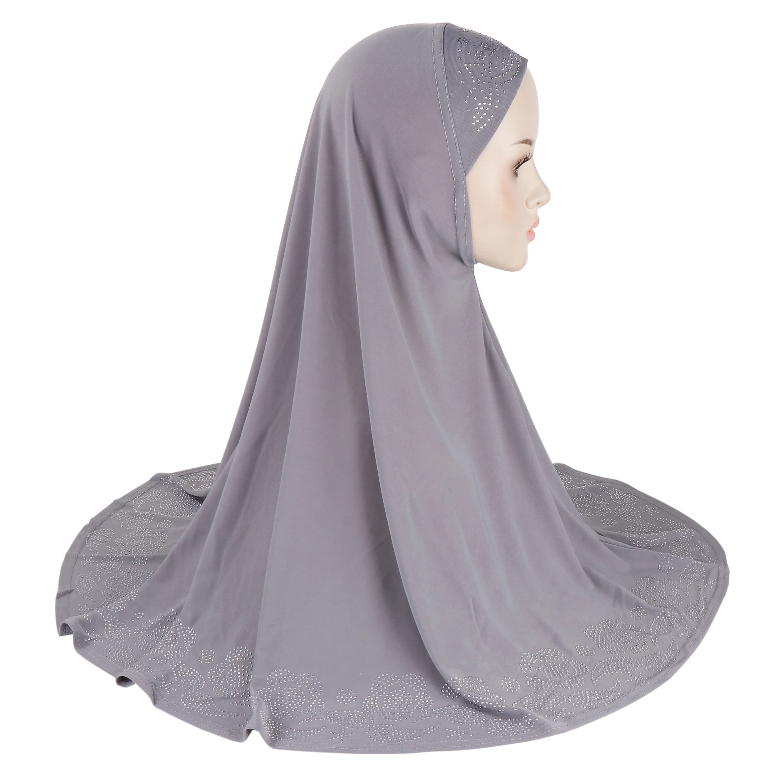 H407 Adults Big Size Muslim Hijab Scarf With Flower Rhinestones Islamic Headscarf Hats Armia Pull on Headwrap Bonnet