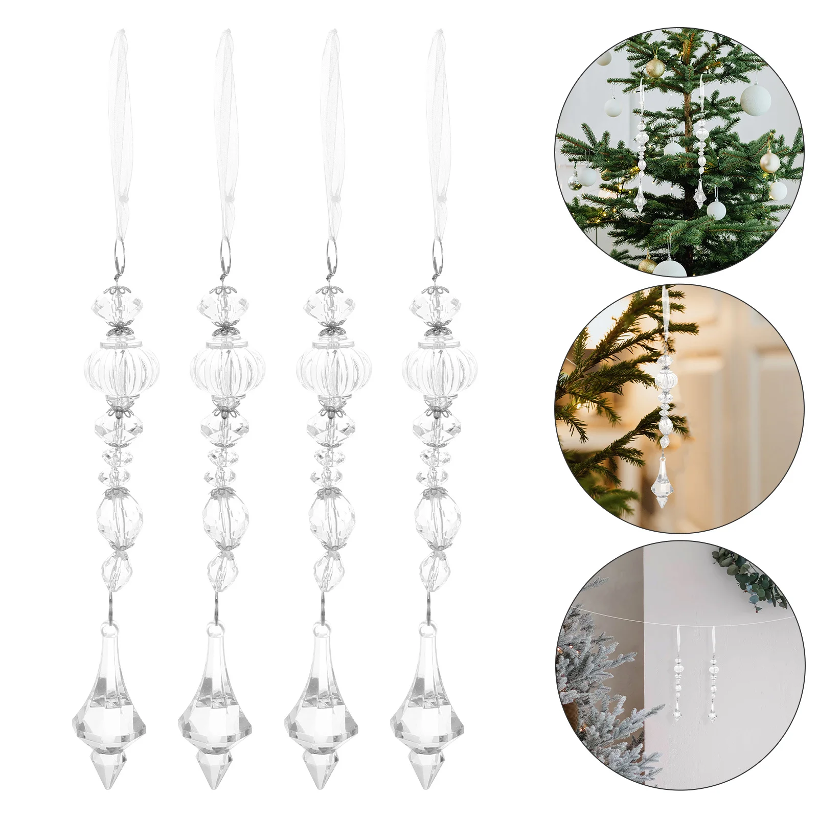 

4Pcs Clear Acrylic Christmas Tree Ornaments Teardrop Hanging Crystals Transparent Pendants Holiday Party Decorations