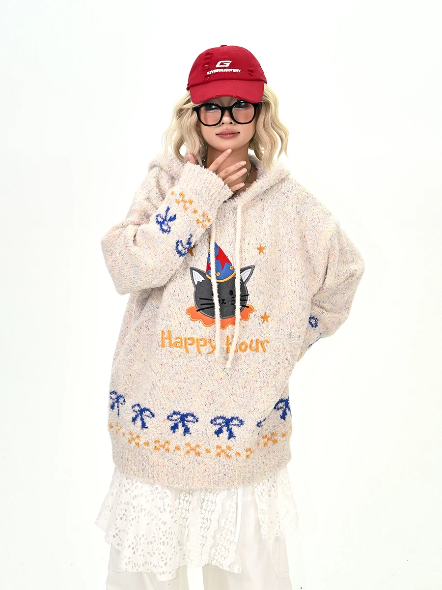 

Стильная женская толстовка цвета хаки с принтом, свободного кроя, вязаный свитер для осеннего сезона, уличный стиль, с длинными рукавами, теплый уличный топ