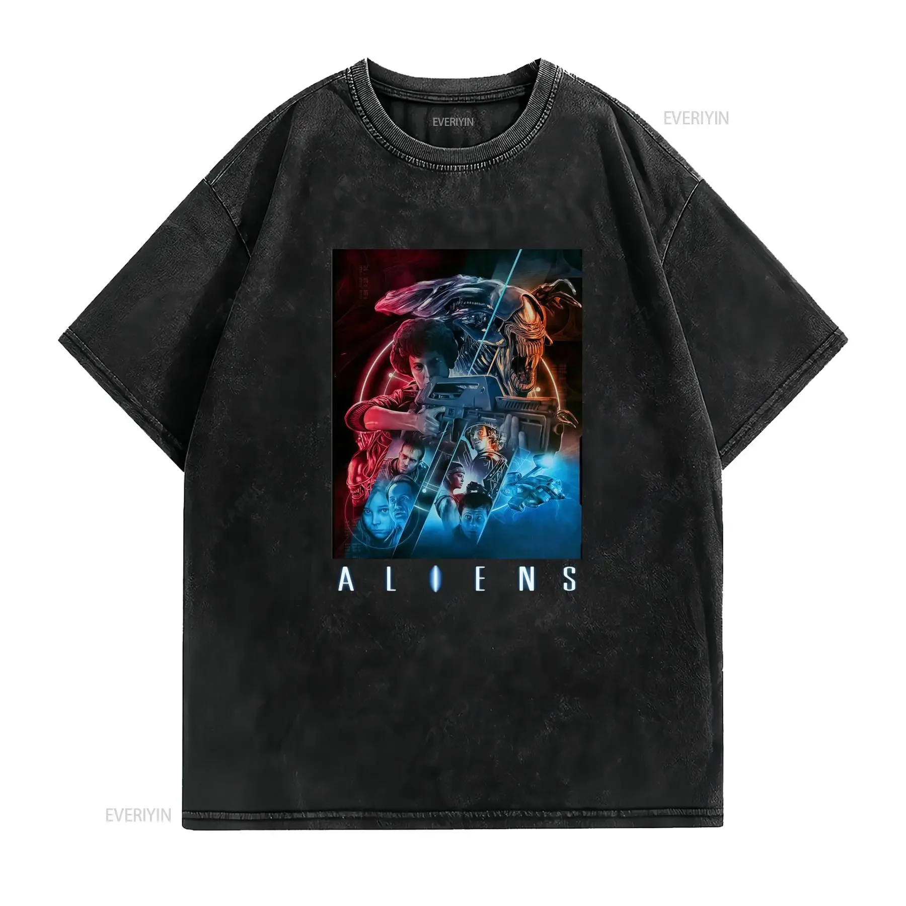 Vintage Retro Aliens Sci Fi Horror Movie Xenomorph Classic Poster Print Cool Casual T Shirt vintage Washed homme streetwear