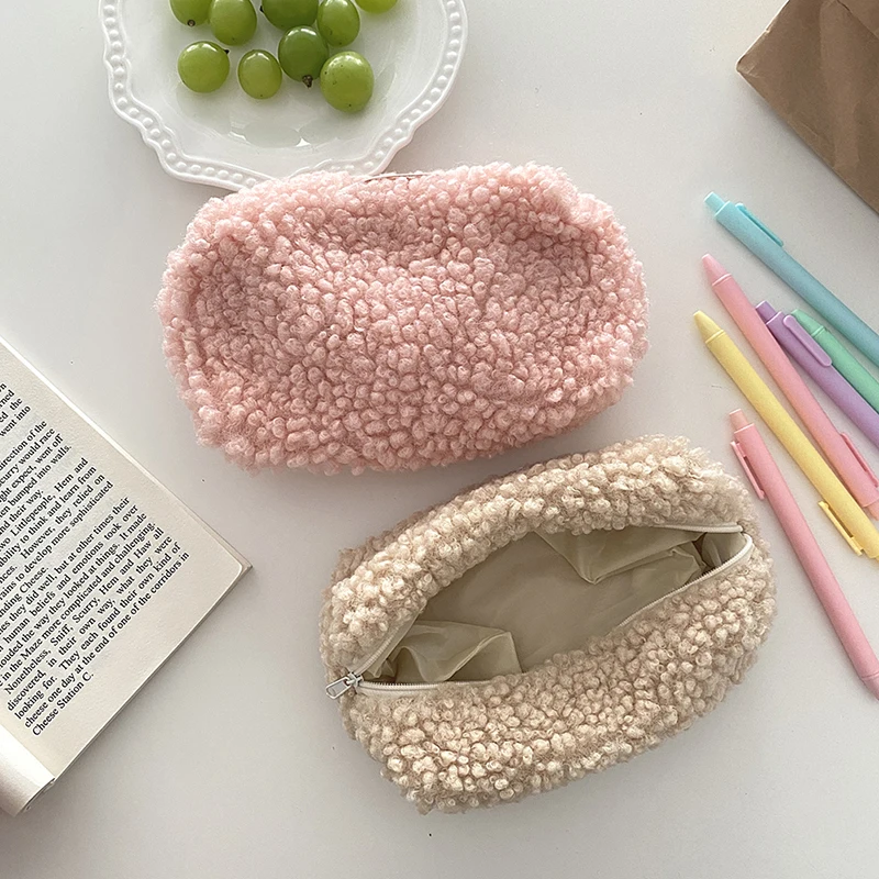 Soft Plush Cartoon Cosmetic Bag Cute Cashmere Makeup Pouch Women Plush Bag Storage Organizer Clutch Handbag Pencil Bag