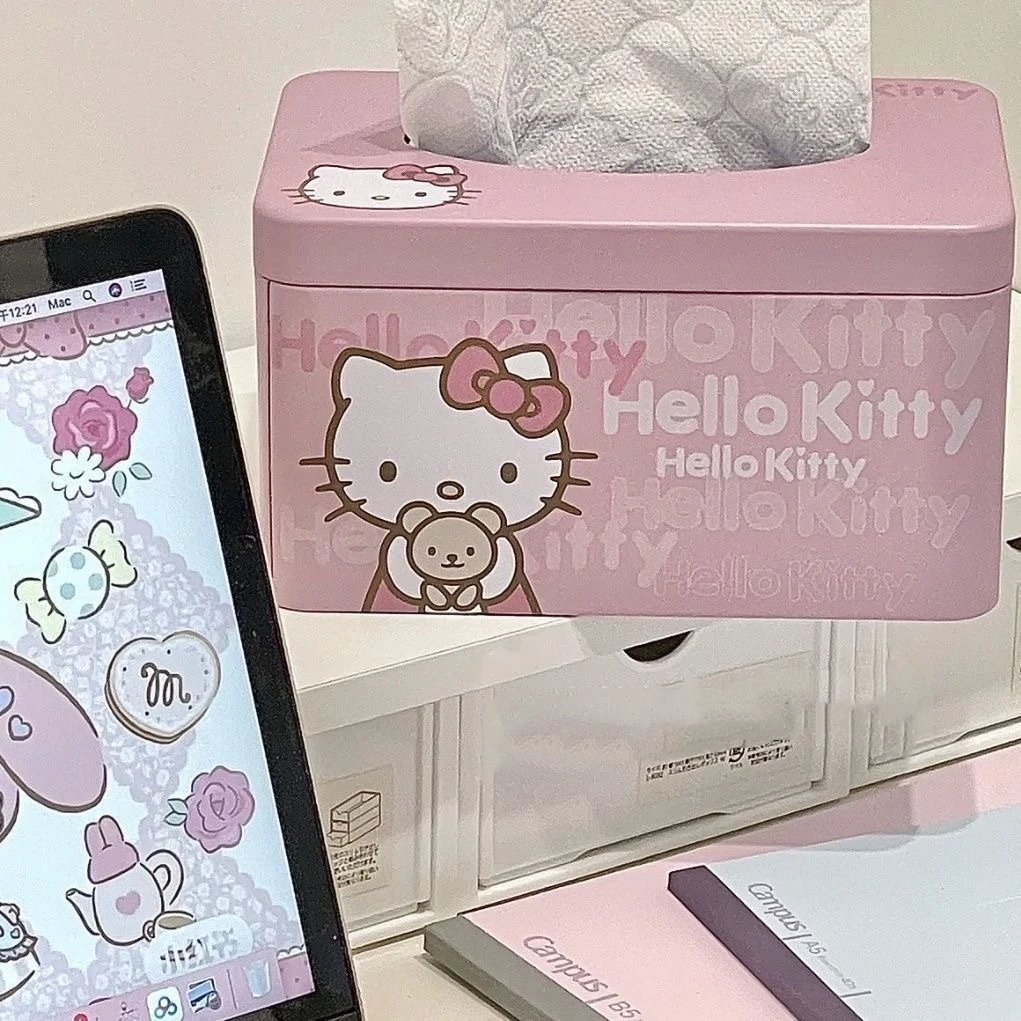 22Cm saniris Cartoon Kawaii Hello Kittys Bow Tissue Box scatola di fazzoletti scatola di immagazzinaggio del tessuto scatola di immagazzinaggio in