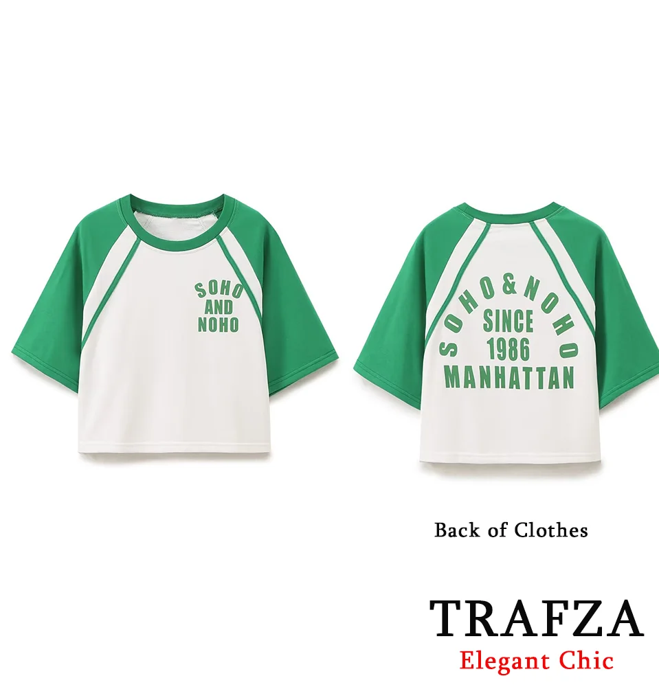 TRAFZA-Women Stylish Short Preppy T-shirt Energetic Young Girls T-shirt Printed Letters Classic T-Shirt Party Clothing Wholesale